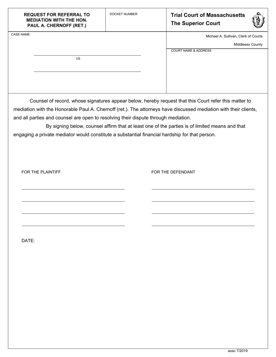 Request for Referral to Mediation With the Honorable Paul a. Chernoff (Ret.) - Massachusetts, Page 1
