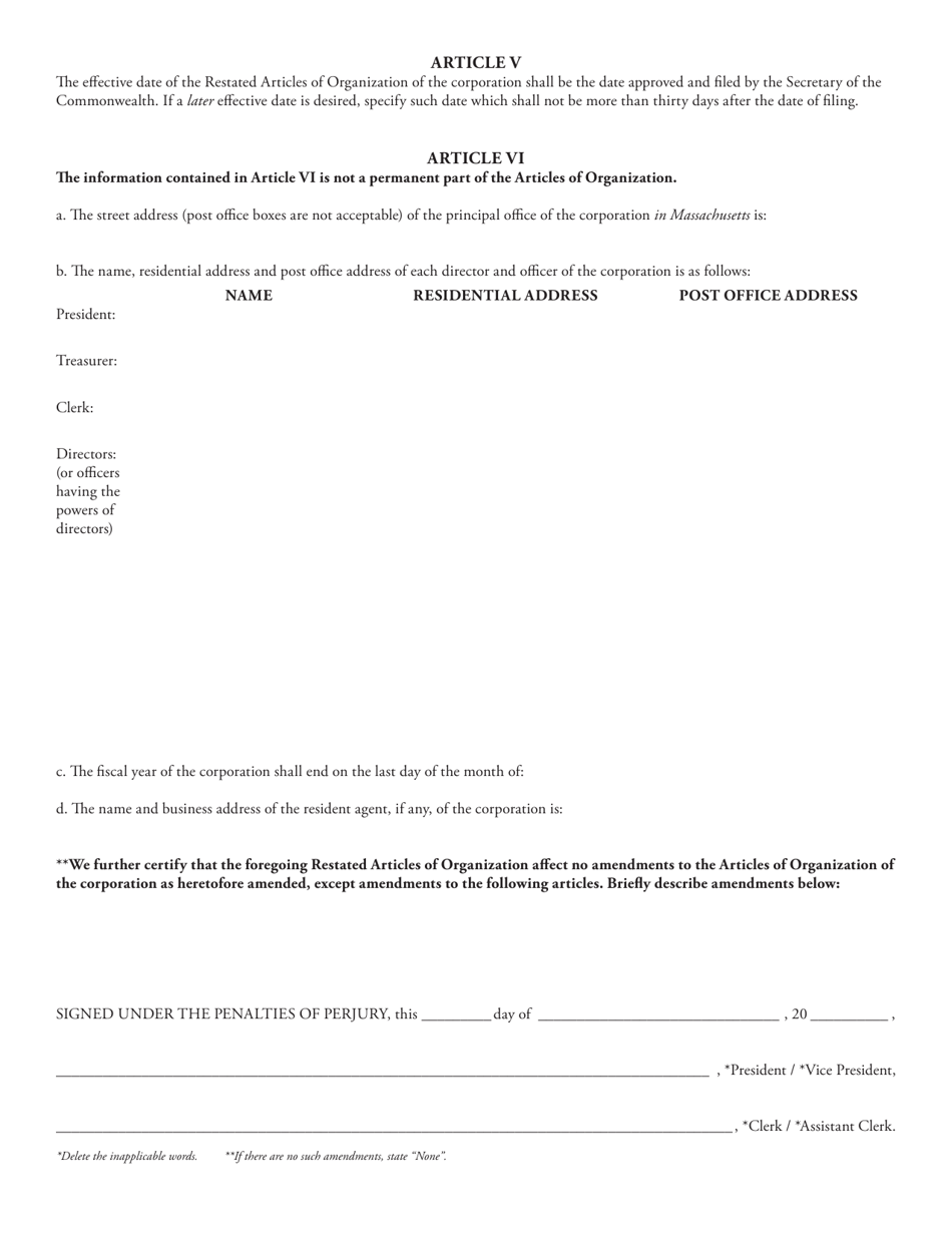 Restated Articles of Organization - Massachusetts, Page 3