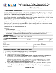 Document preview: Form REG103 Application for an Antique Motor Vehicle Plate or Year of Manufacture Registration Plate - Massachusetts