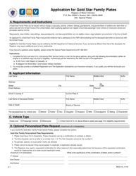Form REG113 Application for Gold Star Family Plates - Massachusetts