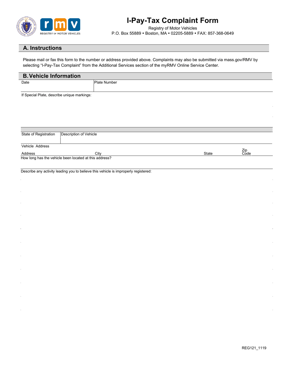 Form REG121 I-Pay-Tax Complaint Form - Massachusetts, Page 1