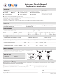 Document preview: Form REG101 Motorized Bicycle (Moped) Registration Application - Massachusetts