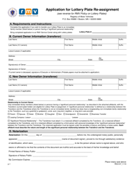 Form REG107 Application for Lottery Plate Re-assignment - Massachusetts