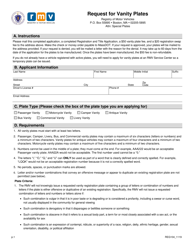 Form REG104 Request for Vanity Plates - Massachusetts