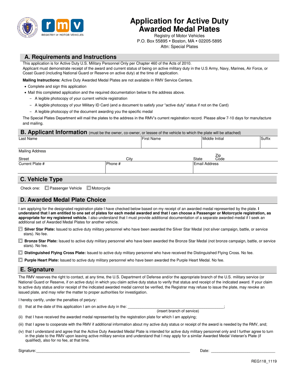 Form REG118 Download Fillable PDF or Fill Online Application for Active ...