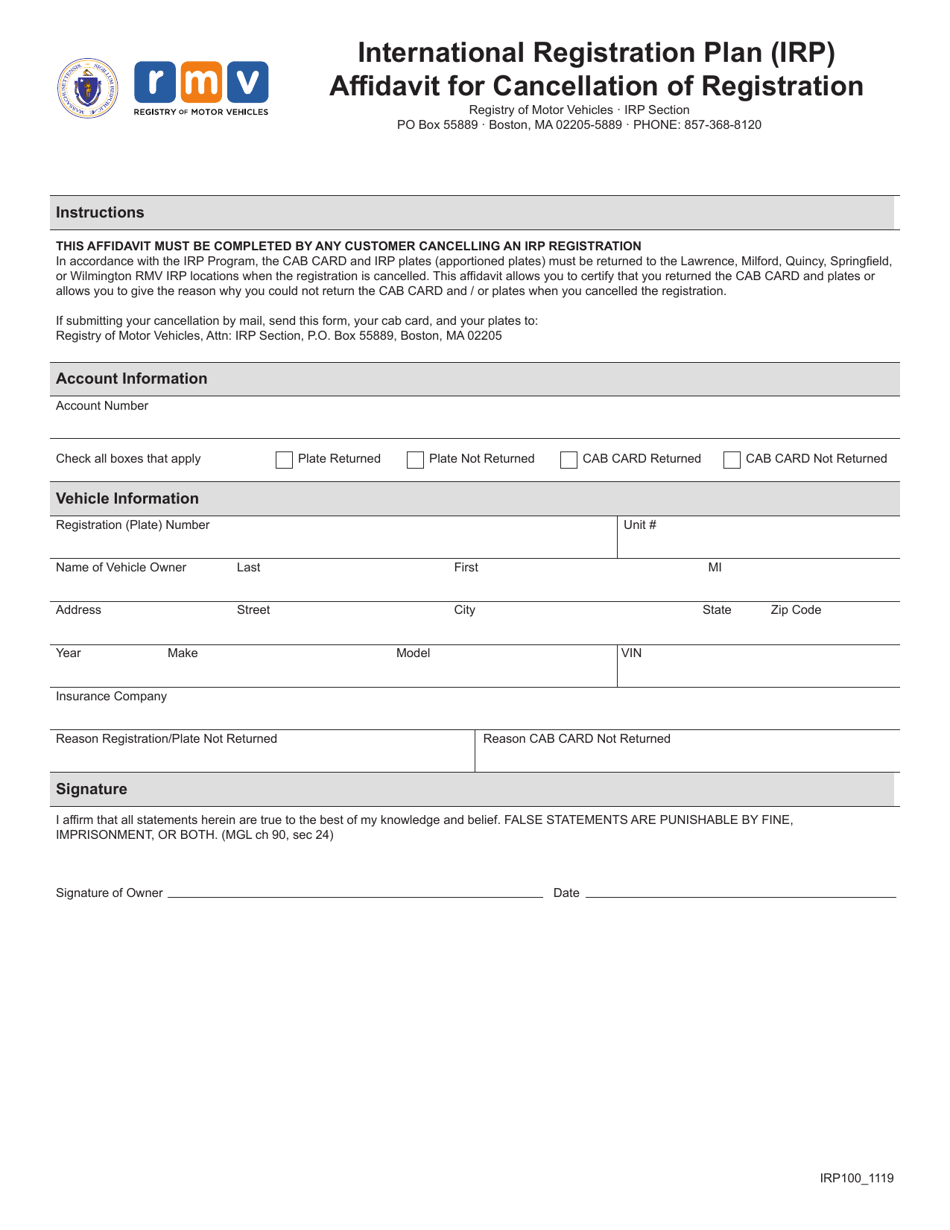 Form IRP100 - Fill Out, Sign Online and Download Fillable PDF ...