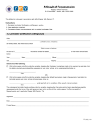Document preview: Form TTL105 Affidavit of Repossession - Massachusetts