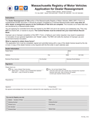 Form FIV100 Application for Dealer Reassignment - Massachusetts