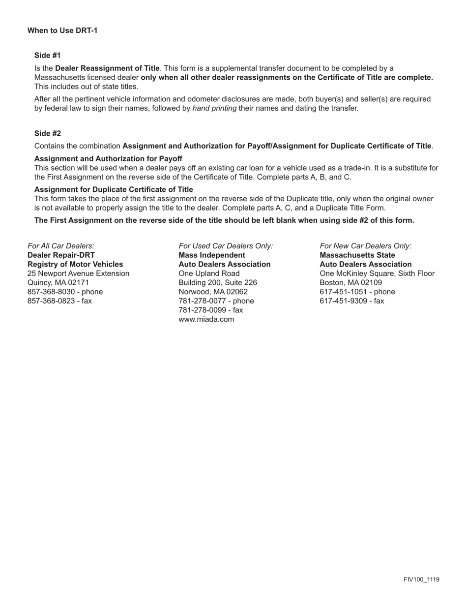 Form FIV100 Application for Dealer Reassignment - Massachusetts, Page 2