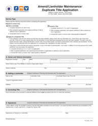 Form TTL104 Amend/Lienholder Maintenance/Duplicate Title Application - Massachusetts