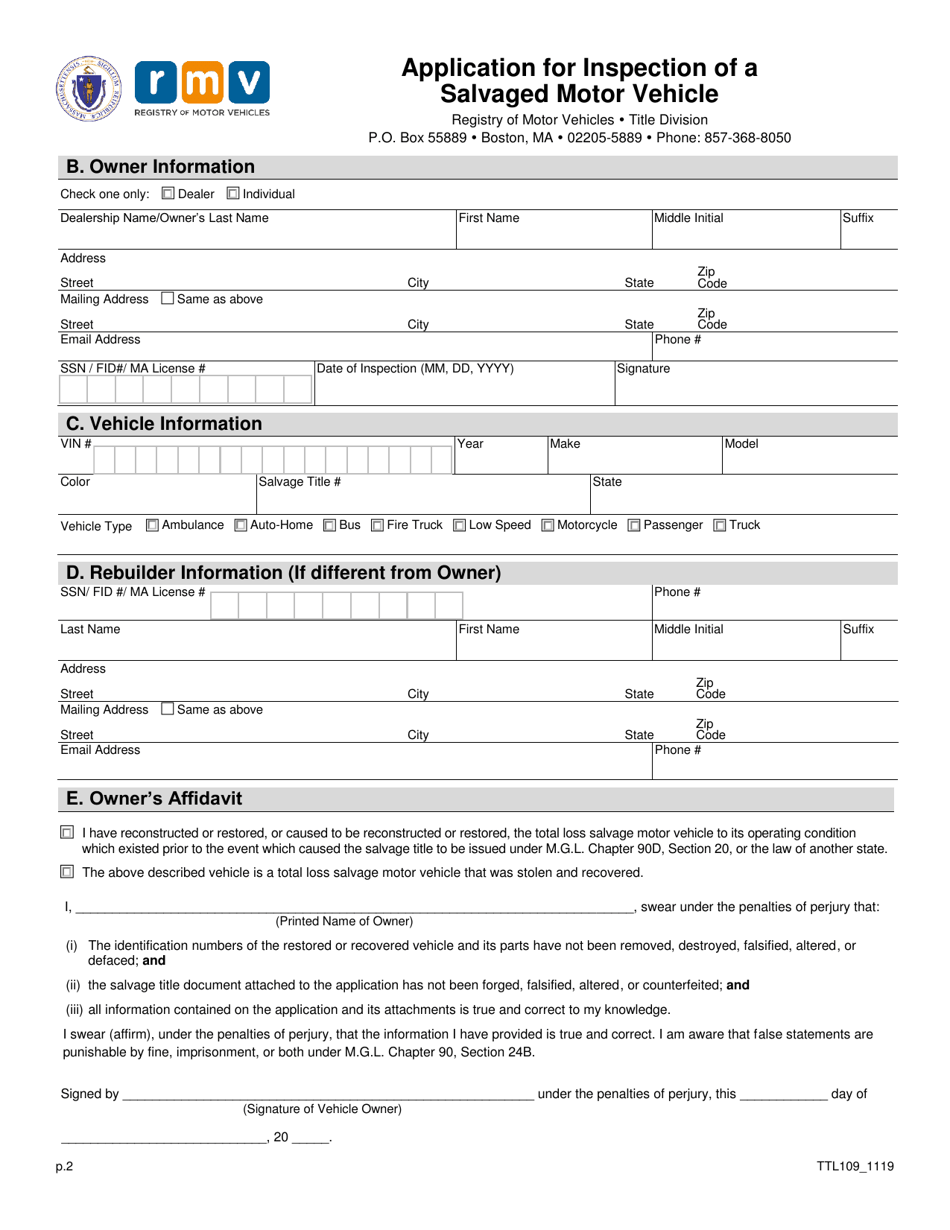 Form TTL109 Download Fillable PDF or Fill Online Application for ...