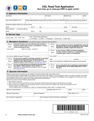Document preview: Form RDT104 Cdl Road Test Application - Massachusetts