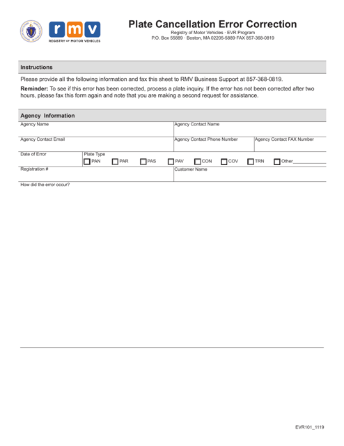 Form EVR101  Printable Pdf