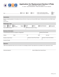 Document preview: Form FIV103 Application for Replacement Section 5 Plate - Massachusetts