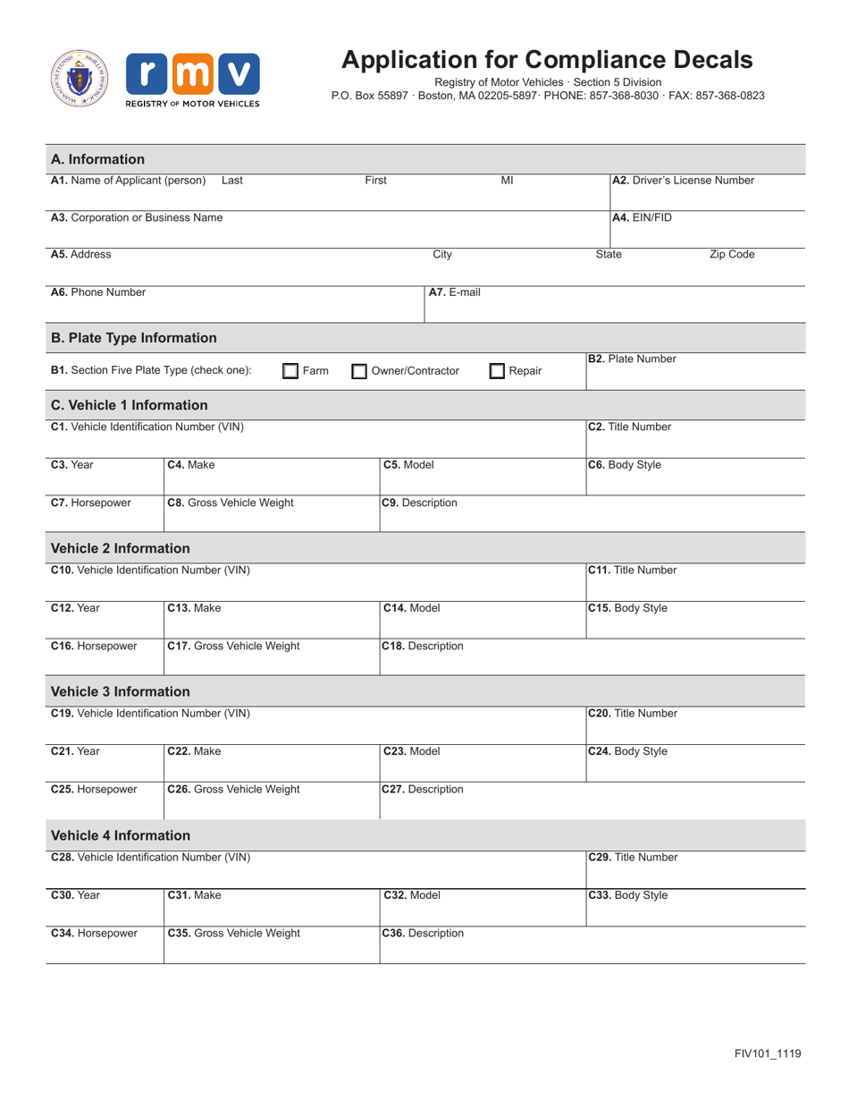 Form FIV101 Application for Compliance Decals - Massachusetts, Page 2