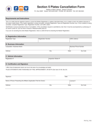 Document preview: Form FIV112 Section 5 Plates Cancellation Form - Massachusetts