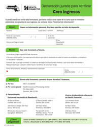 Document preview: Formulario AFF-ZI Declaracion Jurada Para Verificar Cero Ingresos - Massachusetts (Spanish)