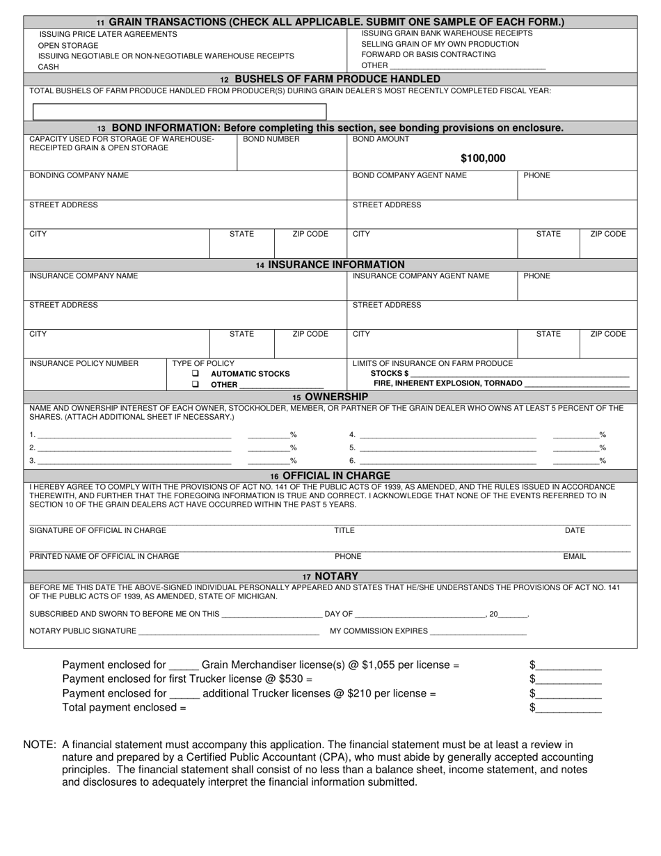 Form GD-304 Grain Dealer Facility License Application - Michigan, Page 2