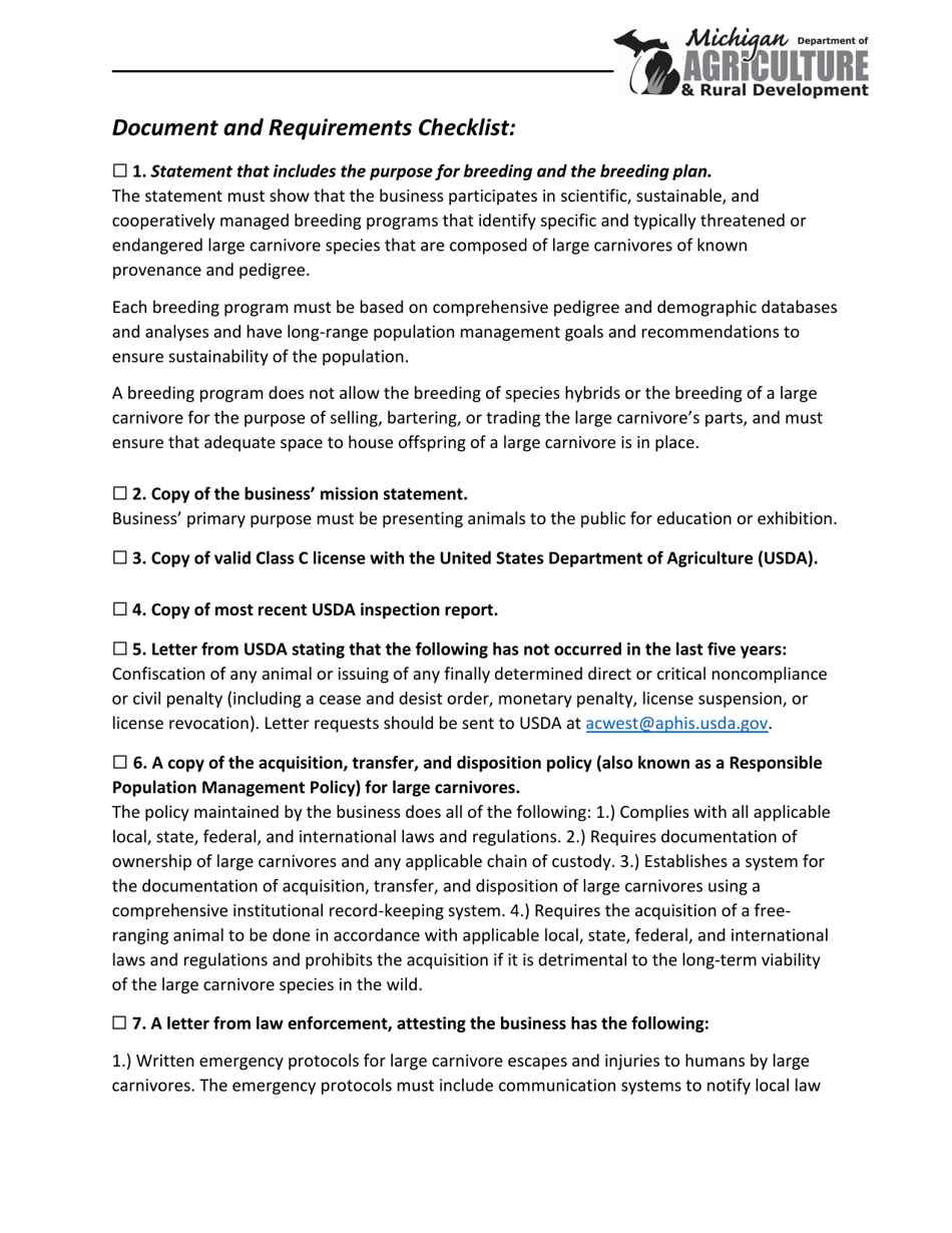 Michigan Document and Requirements Checklist Fill Out, Sign Online