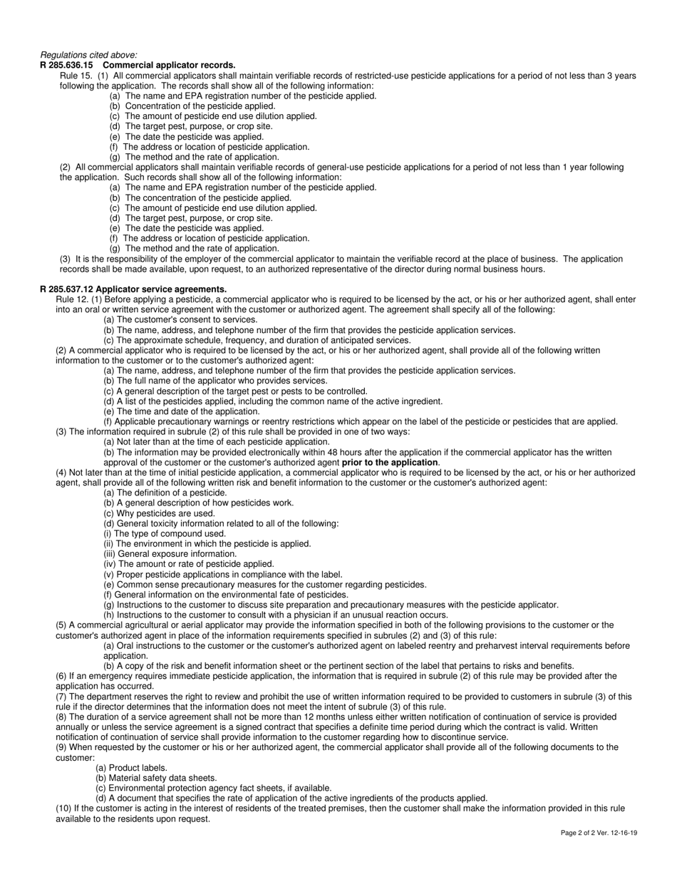 Pesticide and Plant Pest Management Pesticide Application Business Record  Customer Information Review Checklist - Michigan, Page 2