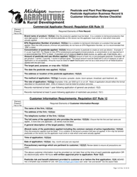 Document preview: Pesticide and Plant Pest Management Pesticide Application Business Record & Customer Information Review Checklist - Michigan