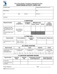 Form PSB-3 &quot;Pine Shoot Beetle Compliance Management Plan Monitoring Activity Check List&quot; - Michigan
