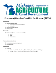 Document preview: Processor/Handler Checklist for License - Michigan