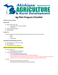 Document preview: Ag-Pilot Program Checklist - Michigan