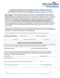 Document preview: Diagnosis & Remediation of Reading Course Verification Form - Michigan
