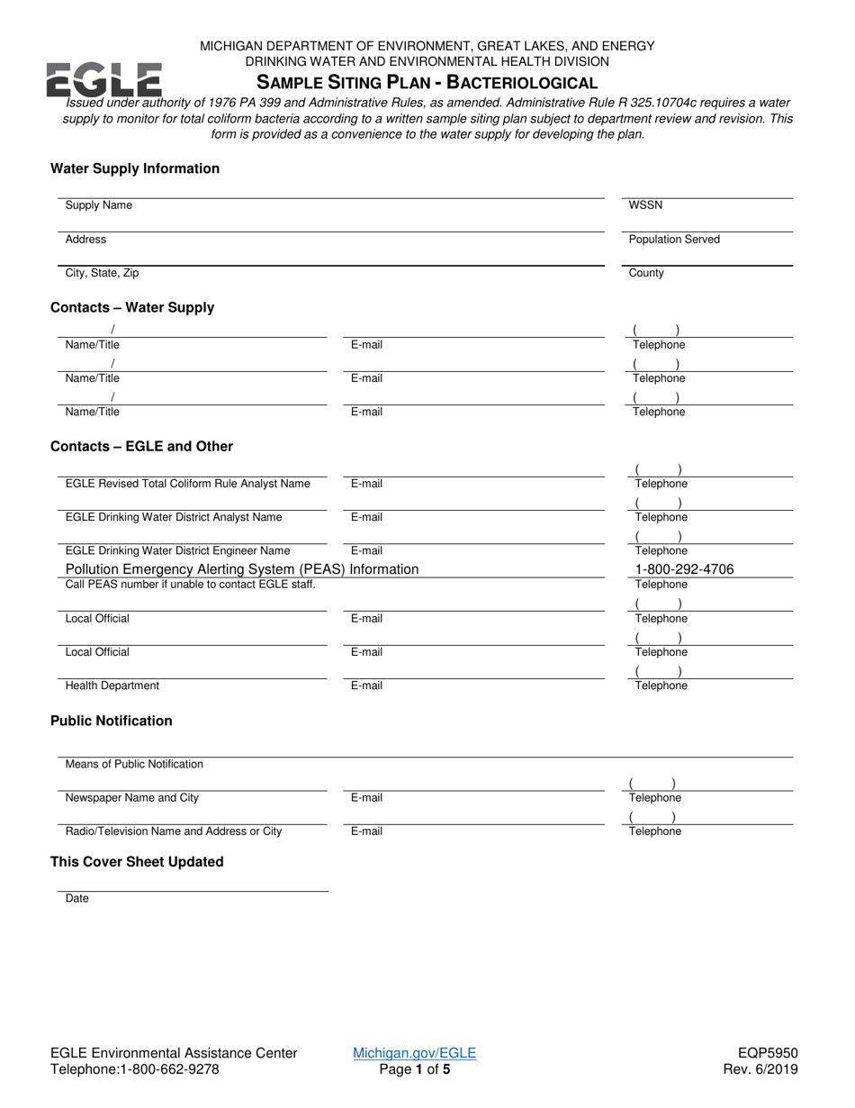 Form EQP5950 Sample Siting Plan - Bacteriological - Michigan, Page 1