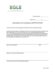 Document preview: Davis-Bacon Act Compliance Certification - Michigan
