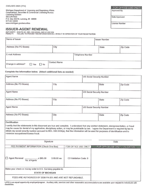 Form CSCL/SEC-0524  Printable Pdf