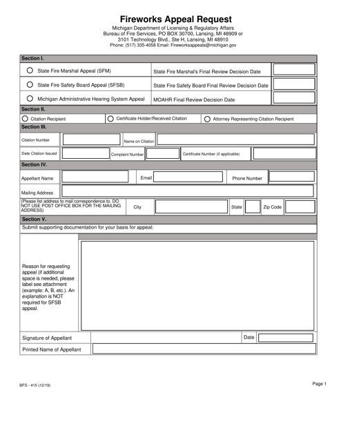 Form BFS-415  Printable Pdf