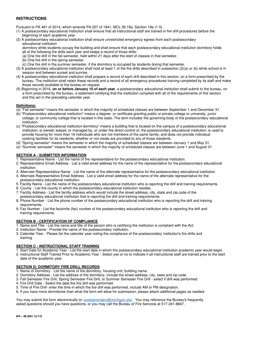 Form BFS-48 College / Dormitory Fire Safety Drill Requirement - Michigan, Page 3