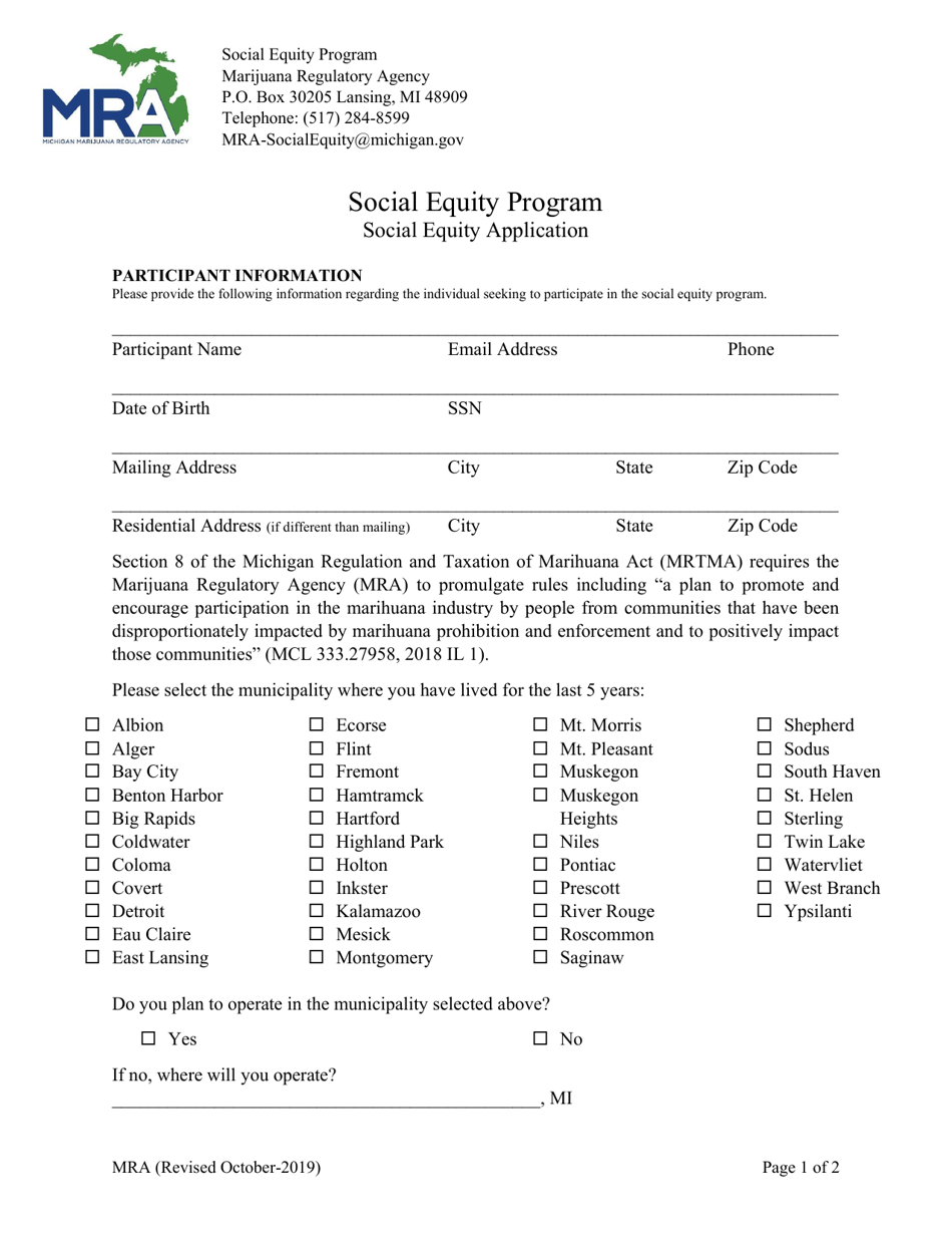 Social Equity Program Social Equity Application - Michigan, Page 1
