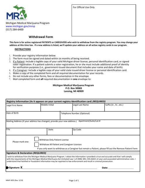 Form MMP-3055 Withdrawal Form - Michigan