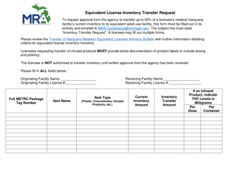 Equivalent License Inventory Transfer Request - Michigan