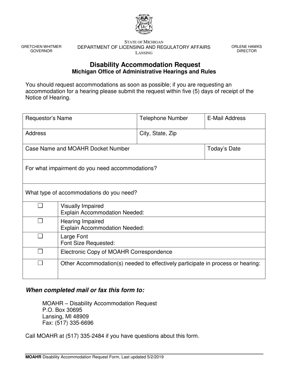 Disability Accommodation Request - Michigan, Page 1