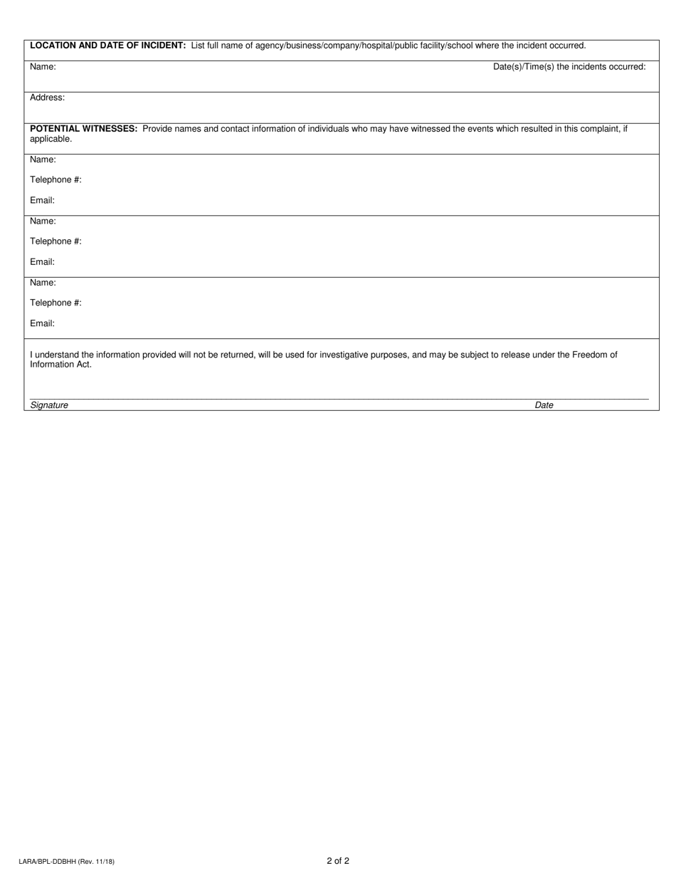 Statement of Complaint for Deaf, Deafblind and Hard of Hearing Qualified Interpreters - Michigan, Page 2