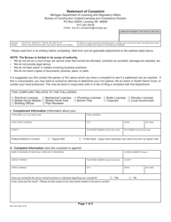 Form BCC-3015 Statement of Complaint - Michigan, Page 2