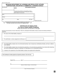 Form CSCL/CD-730 Certificate of Dissolution for Use by Limited Liability Companies - Michigan