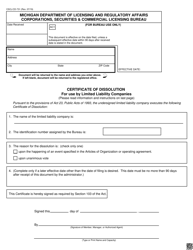 Form CSCL/CD-731 Certificate of Dissolution for Use by Limited Liability Companies - Michigan