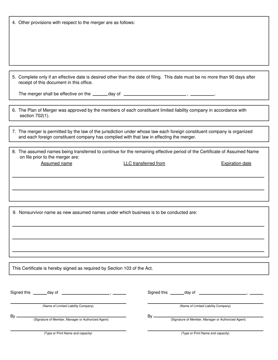 Form CSCL / CD-750 Certificate of Merger for Use by Limited Liability Companies - Michigan, Page 2