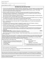 Form CSCL/CD-770 Certificate of Restoration of Good Standing for Use by Domestic Limited Liability Companies - Michigan, Page 2