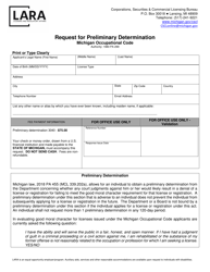 Document preview: Request for Preliminary Determination - Michigan