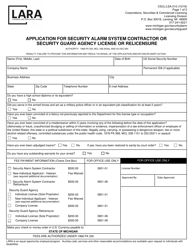 Form CSCL/LSA-010 Application for Security Alarm System Contractor or Security Guard Agency License or Relicensure - Michigan