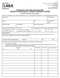 Document preview: Worksheet for Employee Rosters Security Guard Agency License or Branch License - Michigan