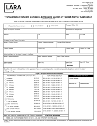 Document preview: Form CSCL/3005 Transportation Network Company, Limousine Carrier or Taxicab Carrier Application - Michigan