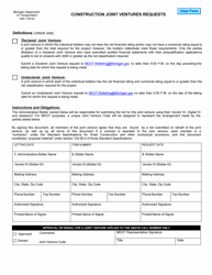 Form 1397 &quot;Construction Joint Ventures Requests&quot; - Michigan