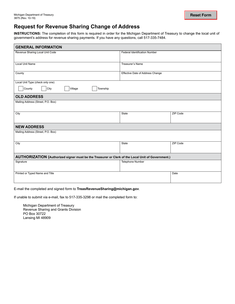 Form 3875 Download Fillable PDF or Fill Online Request for Revenue